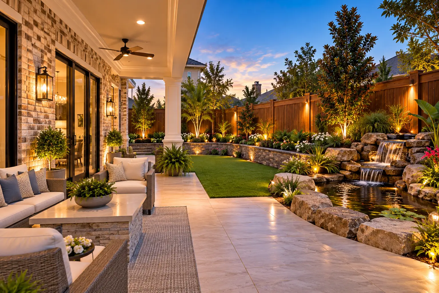 Fence and exterior construction with brick wall and landscaped backyard in Santa Ana, California